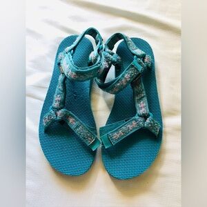 Teal Sandals with Patterned Straps